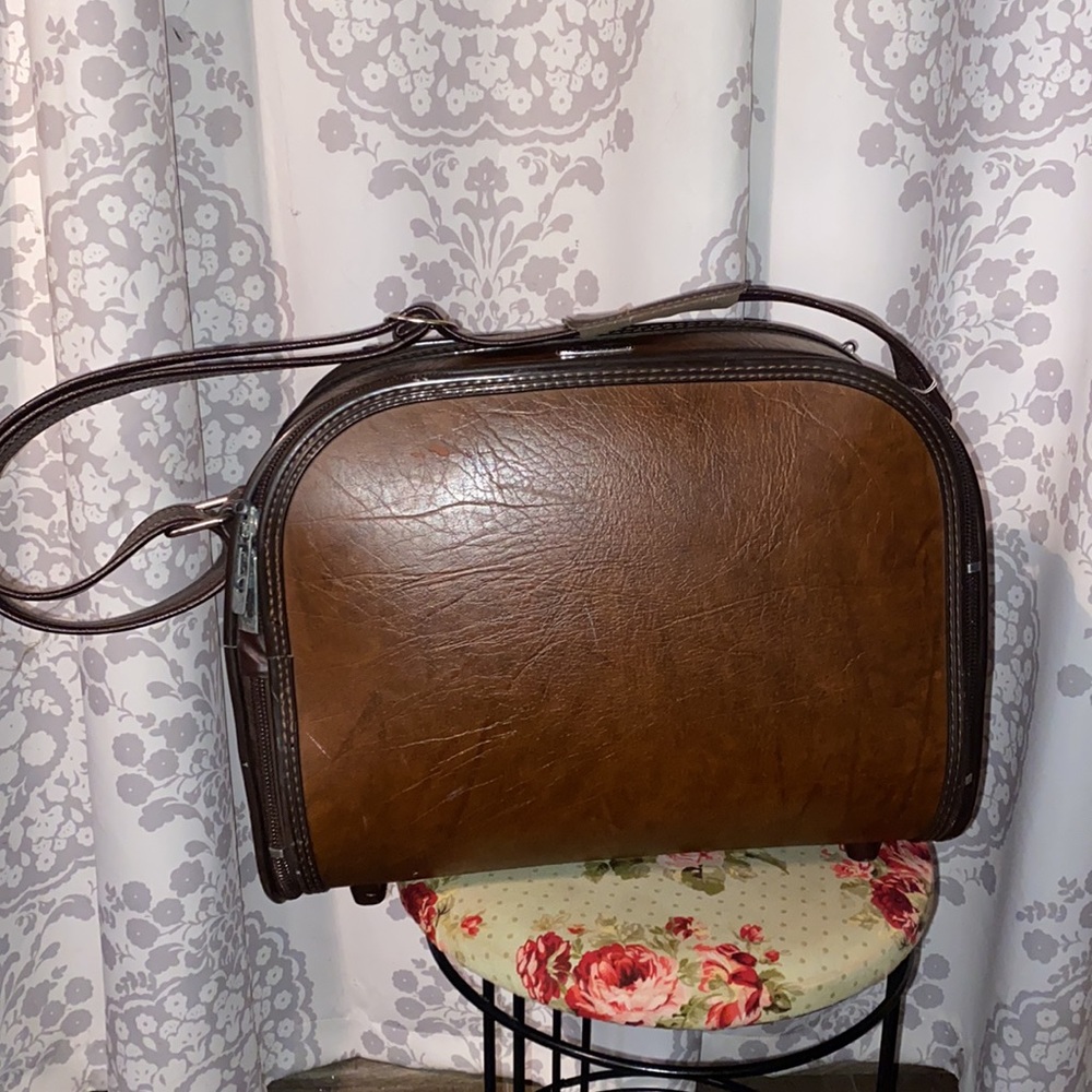 Trousse De Toilette Samsonite Extensible - Marron Simili Cuir, Vintage, Neuve